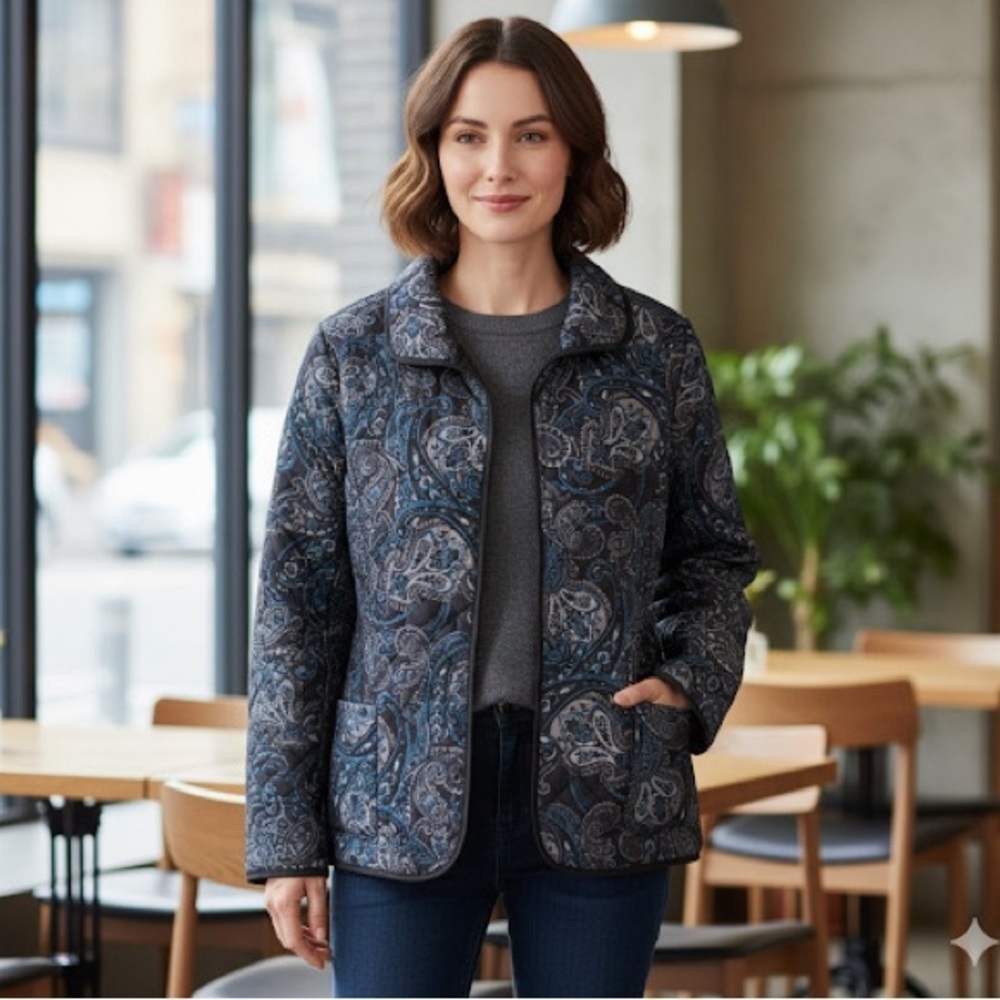 Northern Reflections Paisley Quilted Jacket - Black and Blue